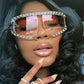 45448 Goggles Sunglasses Women Luxury Shades Pearl Glasses Frame Red Mirror Glasses Oversized UV400 Brand Glasses Female