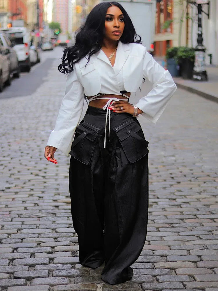 Solid Color Multi-pocket Loose Pants Women High Street Wide Leg Pants Straight High-waisted Oversized Y2K Trousers Pantalones