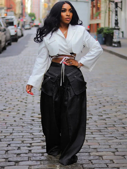 Solid Color Multi-pocket Loose Pants Women High Street Wide Leg Pants Straight High-waisted Oversized Y2K Trousers Pantalones