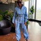 CM.YAYA Fashion Women's Set Long Sleeve Zipper Fly Track and Tie Up Hem Pocket Side Cargo Pants Suit 2024 Two 2 Piece Set Outfit