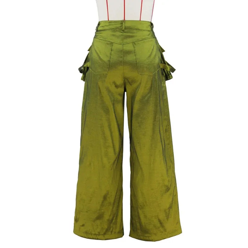 Solid Color Multi-pocket Loose Pants Women High Street Wide Leg Pants Straight High-waisted Oversized Y2K Trousers Pantalones