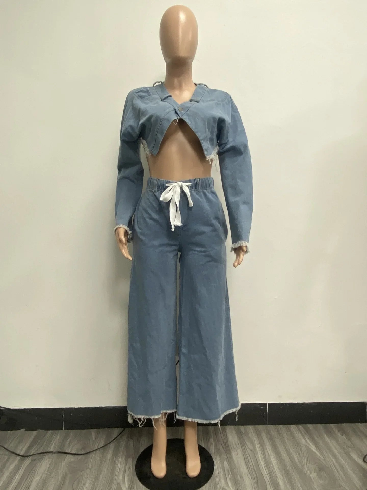 European and American women's clothing Fashionable casual loose denim women's suit two-piece set two piece sets womens outifits